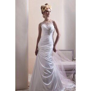 Alfred Sung Bridal Satin Mermaid with Illusion Wedding Gown 6908 Size 12